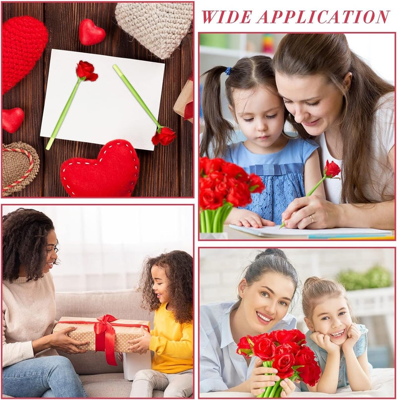 Excefore Flower Pens Gifts Artificial Rose Pens, 12 Pcs Creative Black Ink Pens Bulk Wedding Birthday Party Favors Office School, Decoration Supplies For Women Girls Kids Teacher Nurse - Image 5