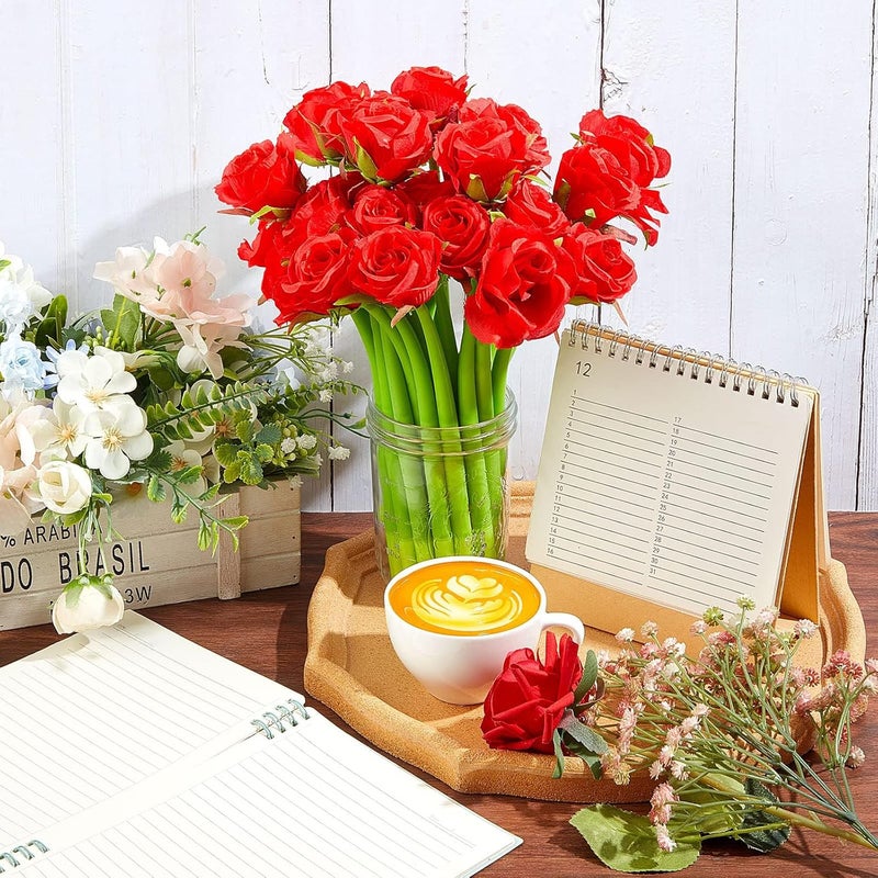 Excefore Flower Pens Gifts Artificial Rose Pens, 12 Pcs Creative Black Ink Pens Bulk Wedding Birthday Party Favors Office School, Decoration Supplies For Women Girls Kids Teacher Nurse - Image 2