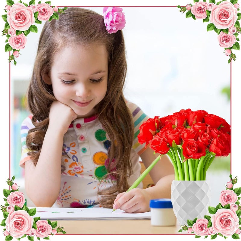 Excefore Flower Pens Gifts Artificial Rose Pens, 12 Pcs Creative Black Ink Pens Bulk Wedding Birthday Party Favors Office School, Decoration Supplies For Women Girls Kids Teacher Nurse - Image 4