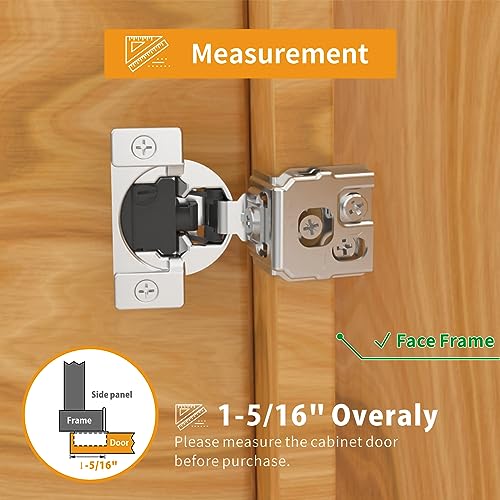 Chibery 30 Pack 1516 Overlay 4D Soft Close Concealed Hinges for Face Frame Door Adjustable Closing Speed Smooth Slow Self Close Hinges Satin Nickel 105 Open Angle Stainless Steel Cabinet Hinge - Image 3