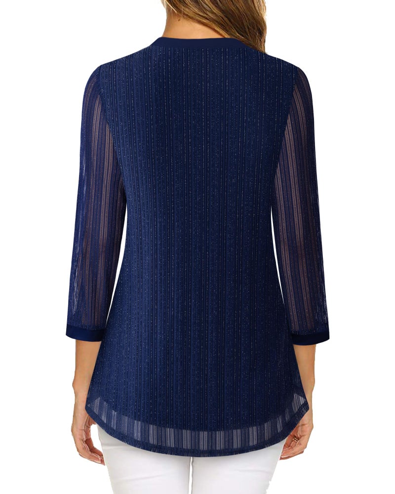 Timeson Womens Blouses and Tops Dressy,3/4 Sleeve Tops for Women Casual Elegant Professional Clothes for Work Business Casual Shirts Office Tunics Tops for Leggings Valentine Formal Outfits Blue XL - Image 3