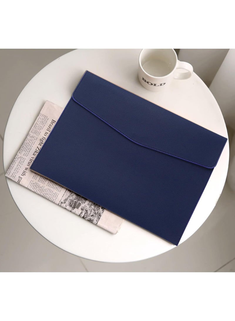 File Folder, PU Leather A4 Document Holder File Organizer Filing Envelope Portfolio Case Tablet Sleeve with Magnetic Snap Closure for Home School Office Stationery DarkBlue - Image 2