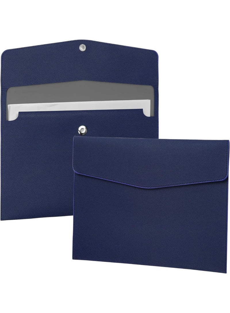 File Folder, PU Leather A4 Document Holder File Organizer Filing Envelope Portfolio Case Tablet Sleeve with Magnetic Snap Closure for Home School Office Stationery DarkBlue - Image 1