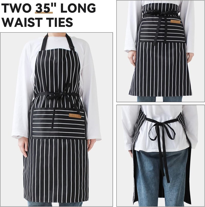 NLUS 2 Pack Kitchen Cooking Aprons, Adjustable Bib Soft Chef Apron with 2 Pockets for Men Women(Black/Brown Stripes) - Image 5