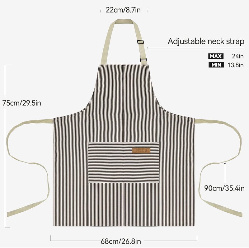 NLUS 2 Pack Kitchen Cooking Aprons, Adjustable Bib Soft Chef Apron with 2 Pockets for Men Women(Black/Brown Stripes) - Image 2
