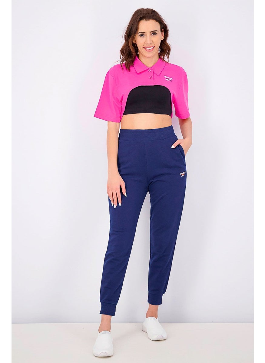 Reebok Women Classics Vector Cropped Polo Shirt, Pink  - Image 3