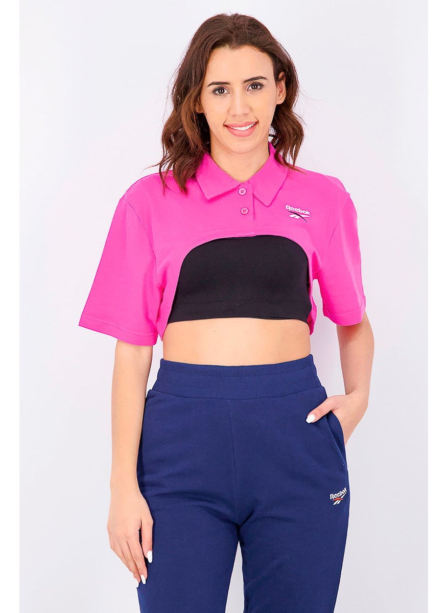 Reebok Women Classics Vector Cropped Polo Shirt, Pink  - Image 1