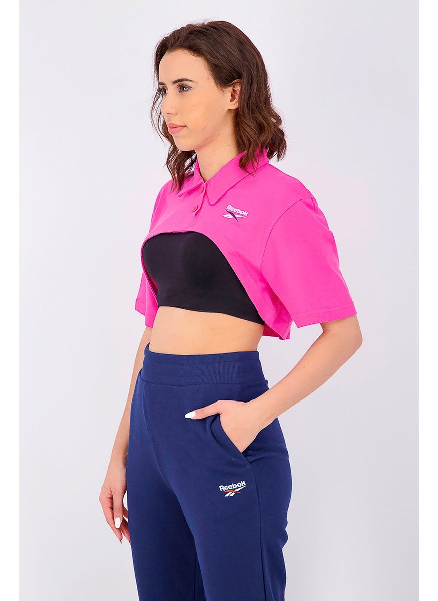 Reebok Women Classics Vector Cropped Polo Shirt, Pink  - Image 4