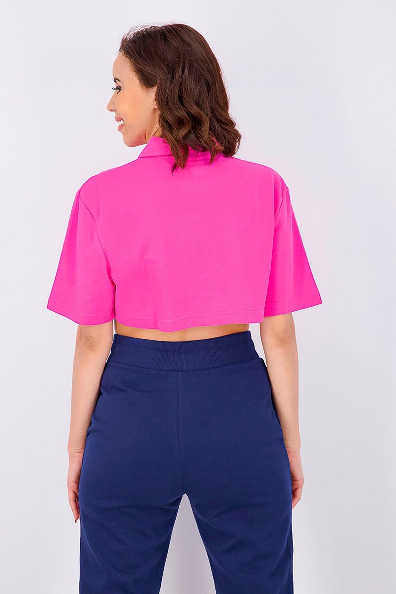 Reebok Women Classics Vector Cropped Polo Shirt, Pink  - Image 2