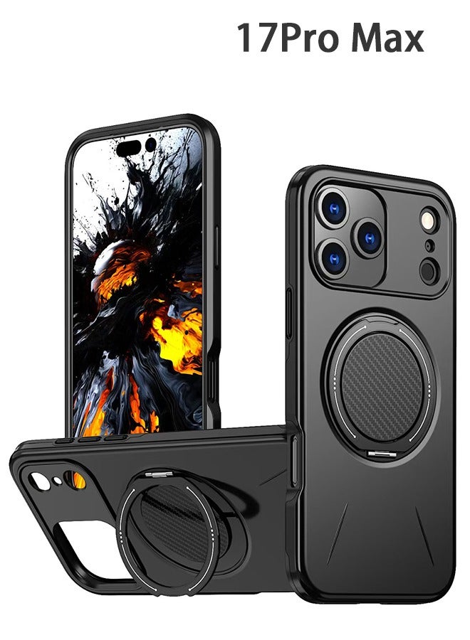 for iPhone 17 Pro Max case, magnetic 360 ° rotatable ring bracket, supports wireless charging, shockproof silicone material - Image 1