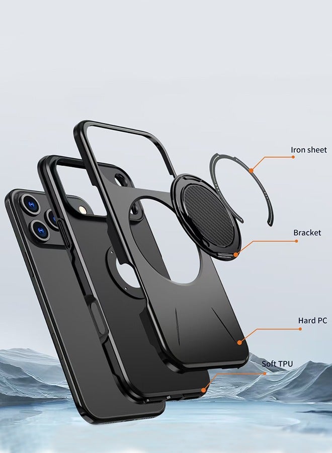 for iPhone 17 Pro Max case, magnetic 360 ° rotatable ring bracket, supports wireless charging, shockproof silicone material - Image 2