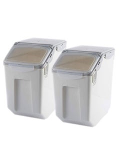 Rice Storage Containers 2pcs Food Storage Container With Lid, Bpa Free Plastic Large Cereal Storage Box, Multifunctional Containers For Kitchen Food With Measuring Cups 15kg Box