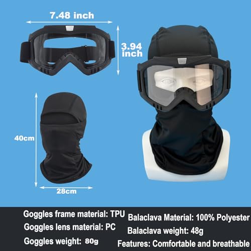 LJDJ Dirt Bike Goggles, 2 Pack ATV Off-Road Riding Motorcycle Motocross Glasses with Sun UV Protection Balaclava Full Face Cover for Youth, Teens, Men & Women - Image 2