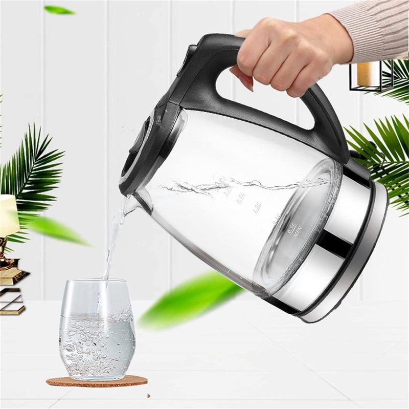 Dessini Regina Electric Glass Kettle 2.2L 2000W With Blue LED Indicator And Boil-Dry Protection Black/Clear - Image 2