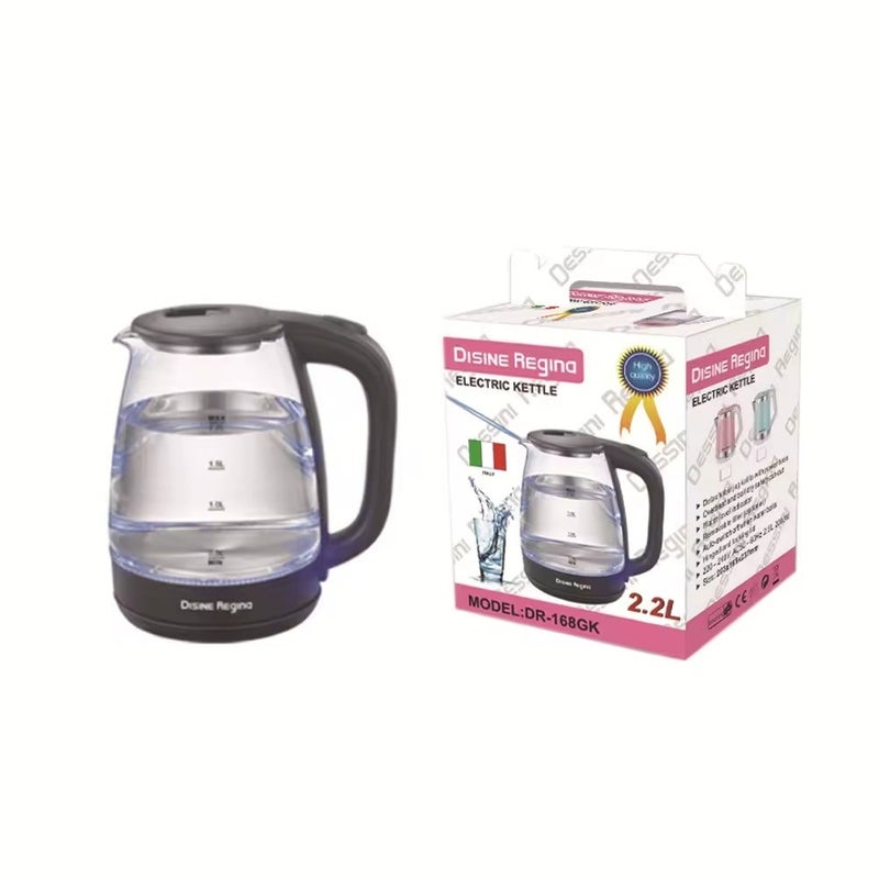 Dessini Regina Electric Glass Kettle 2.2L 2000W With Blue LED Indicator And Boil-Dry Protection Black/Clear - Image 3