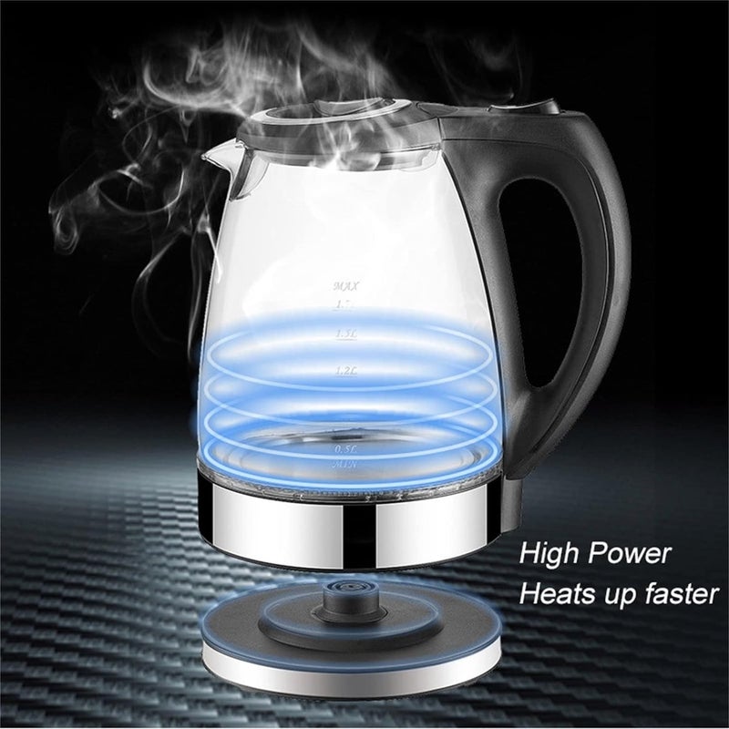Dessini Regina Electric Glass Kettle 2.2L 2000W With Blue LED Indicator And Boil-Dry Protection Black/Clear - Image 1