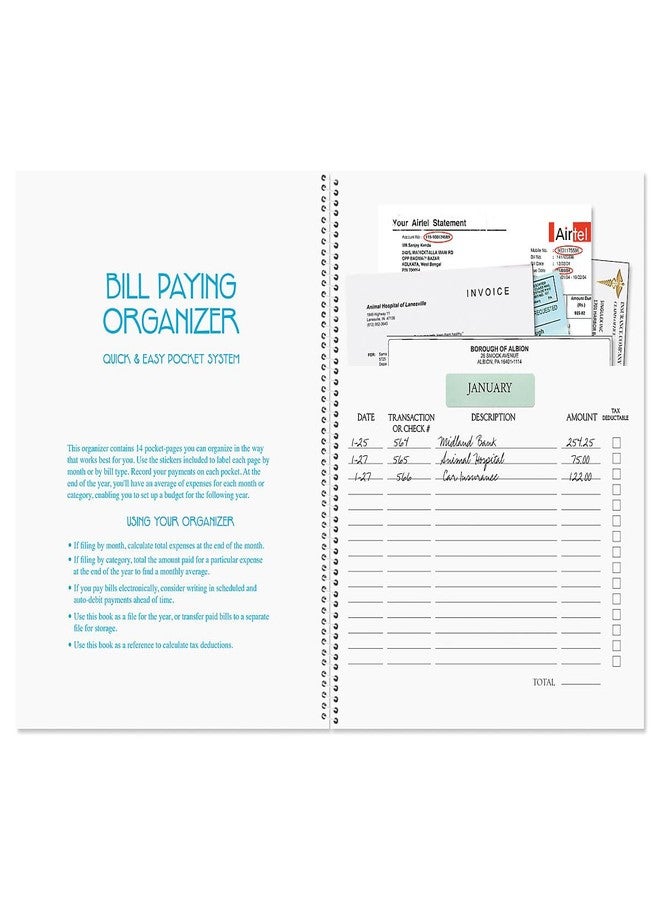 Current Mary Engelbreit Bill Paying Organizer Book - 9" x 12” Personal Account Book, Spiral Bound, 14 Storage Pockets, 32 Label Stickers, Monthly Finance & Payment Management Tracker for Home & Office - Image 4