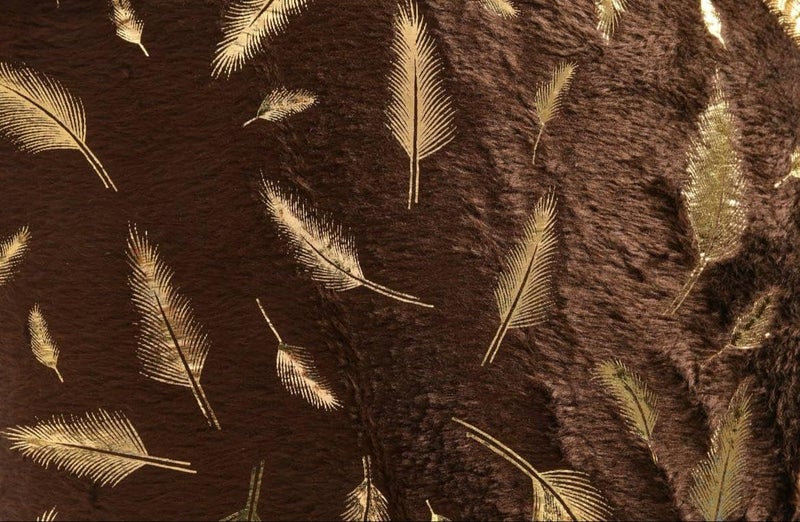HOMECROWN 16x16 Inch Velvet Cushion Covers Set of 5 – Soft Faux Fur Decorative Pillow Covers with Golden Feather Print for Sofa, Couch, Bed & Living Room (Brown) - Image 3