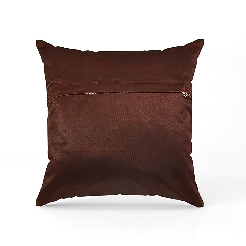 HOMECROWN 16x16 Inch Velvet Cushion Covers Set of 5 – Soft Faux Fur Decorative Pillow Covers with Golden Feather Print for Sofa, Couch, Bed & Living Room (Brown) - Image 4