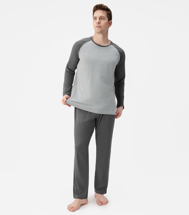 DAVID ARCHY Mens Pajamas Set - Soft Pj Sets for Men Long Sleeve Pajamas Men Cotton Mens Pjs Sets Loungewear with Pockets Dark Gray - Image 3