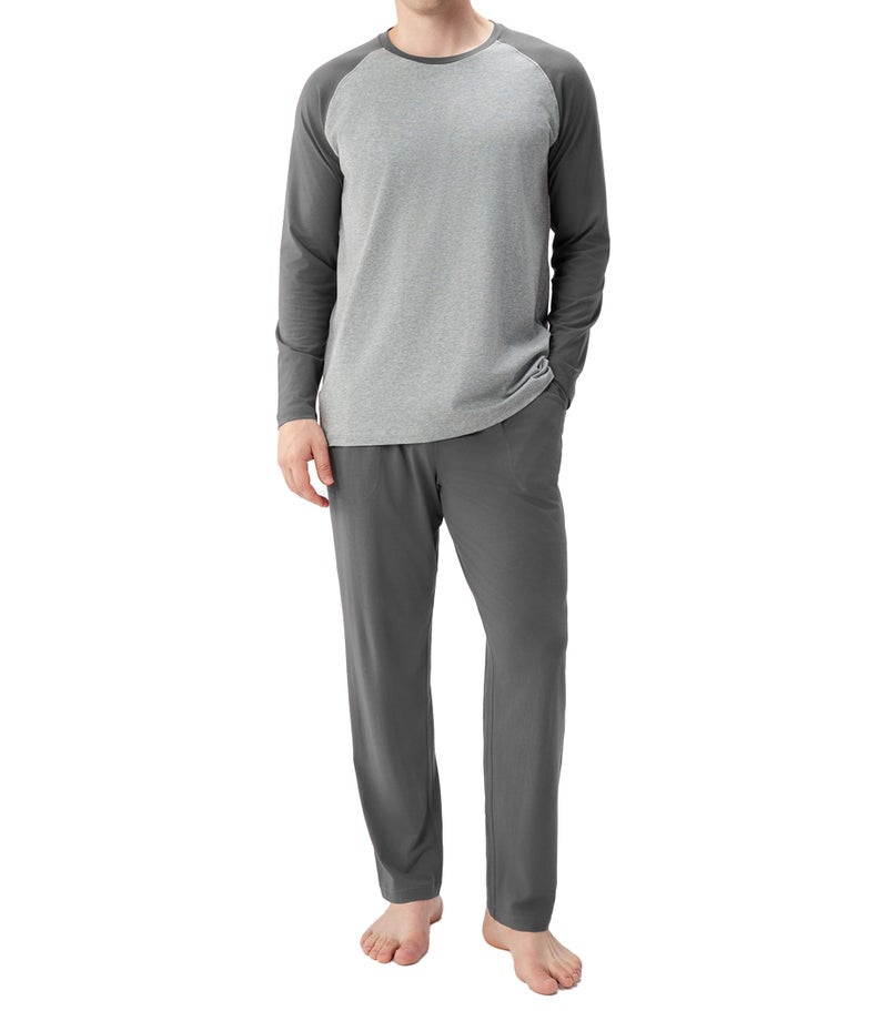 DAVID ARCHY Mens Pajamas Set - Soft Pj Sets for Men Long Sleeve Pajamas Men Cotton Mens Pjs Sets Loungewear with Pockets Dark Gray - Image 1