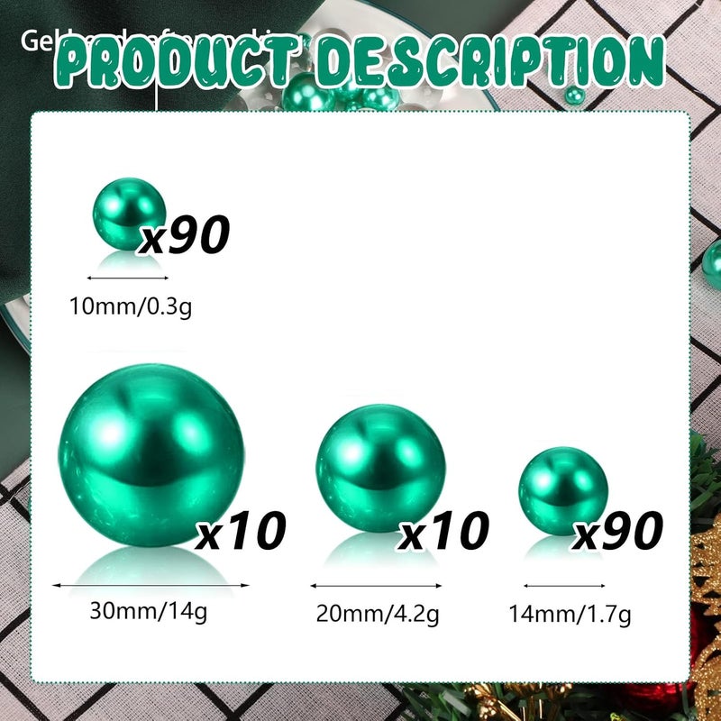 ZEBMOON 200PCS Green Faux Pearls Beads for Centerpiece Vases, Vase Filler Faux Pearls, No Holes Filler Beads for Party Anniversary Birthday Wedding Table Decor, 10/14/20/30mm - Image 2