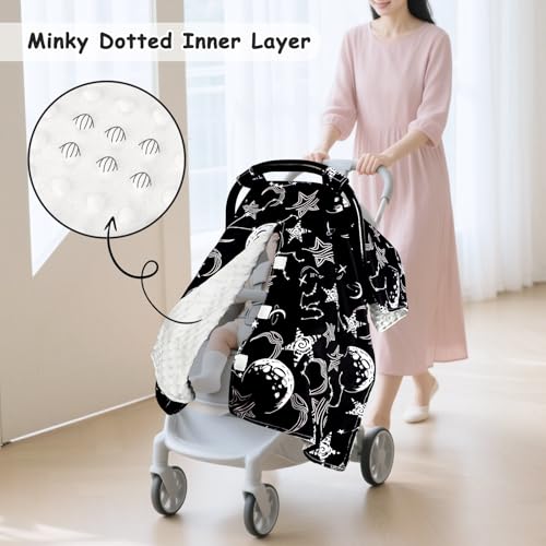 GFU Baby Car Seat Cover Soft Minky Warm Winter Car Seat Canopy for Infants Toddlers Opening with Adjustable Strap Breathable Nursing Cover Stroller Blanket Black Starry Sky Fits Most Car Seats - Image 3