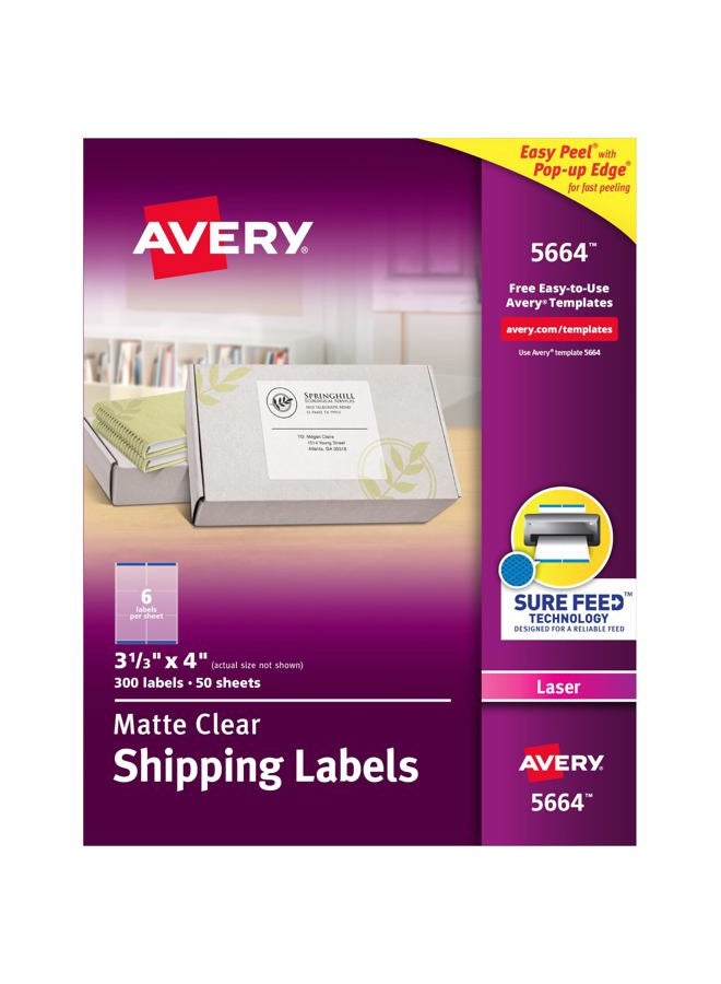 AVERY Matte Frosted Clear Address Labels for Laser Printers, 3-1/3" x 4", 300 Labels (5664) - Image 1