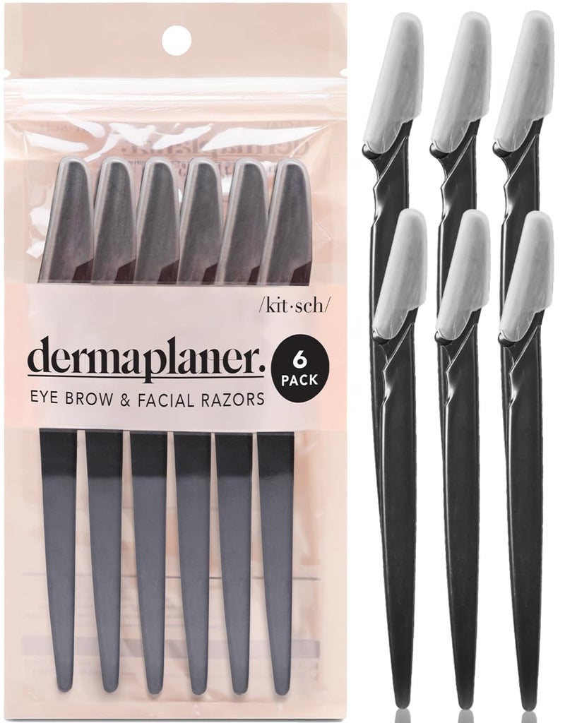 Kitsch Dermaplaning Tool  Face Razors for Women and Men Eyebrow Trimmer and Face Shaver Facial Hair Removal Facial Razors for Women and Men Dermaplane Razor  6 pc Black