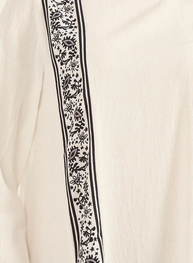 Take Two Take Two Textured Floral Printed Panel Round Neck Jalabiya