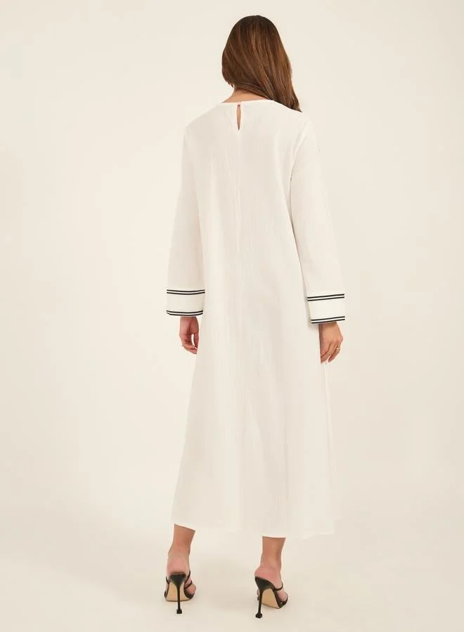 Take Two Take Two Textured Floral Printed Panel Round Neck Jalabiya