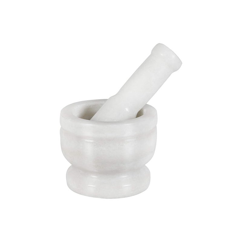 Terosa Pearl White Mortar Pestle Set or Ohkli Musal or Kharal or Idi Kallu or Khal Musal or Khalbatta or Spice GrinderStd4 Inch Marble - Image 1