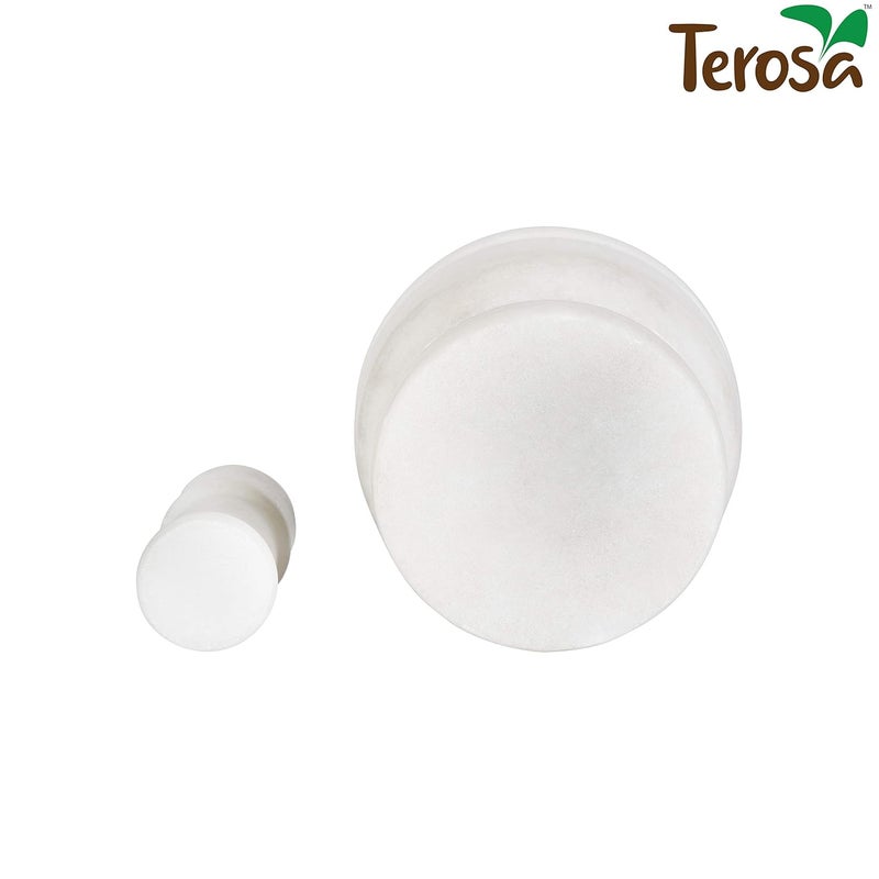 Terosa Pearl White Mortar Pestle Set or Ohkli Musal or Kharal or Idi Kallu or Khal Musal or Khalbatta or Spice GrinderStd4 Inch Marble - Image 4