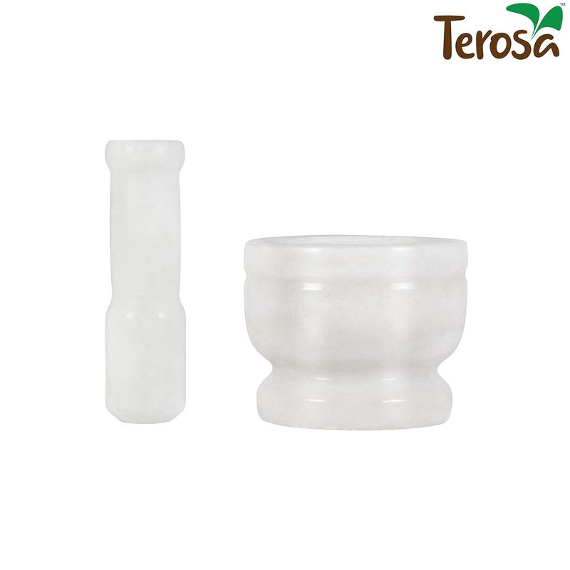 Terosa Pearl White Mortar Pestle Set or Ohkli Musal or Kharal or Idi Kallu or Khal Musal or Khalbatta or Spice GrinderStd4 Inch Marble - Image 2
