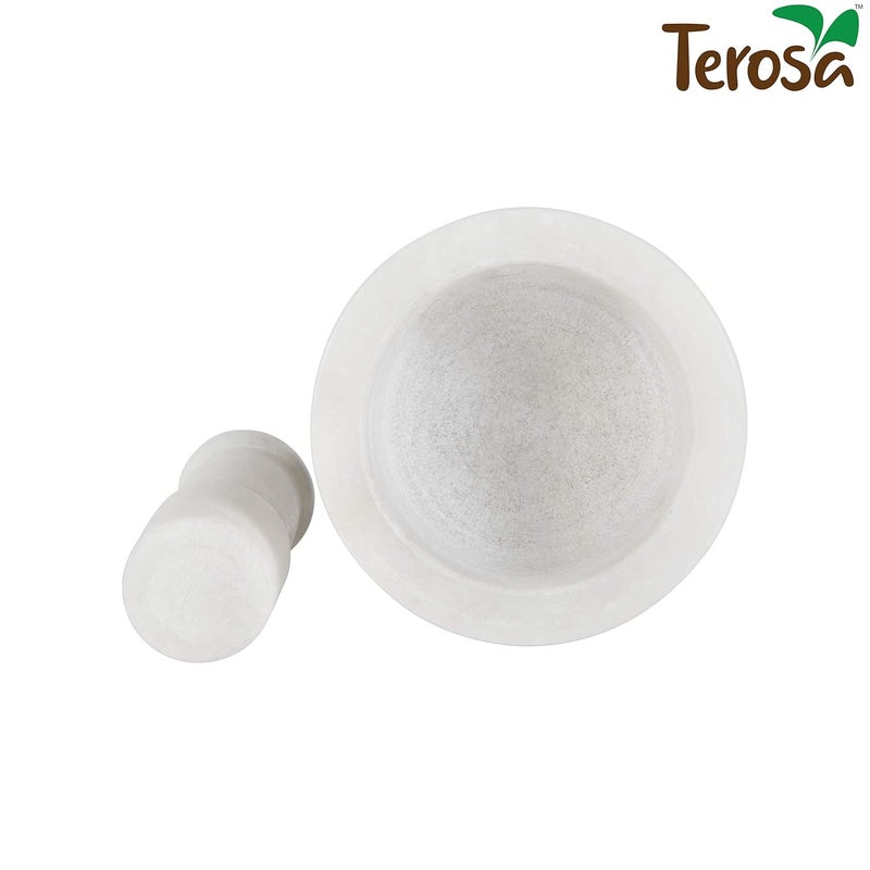 Terosa Pearl White Mortar Pestle Set or Ohkli Musal or Kharal or Idi Kallu or Khal Musal or Khalbatta or Spice GrinderStd4 Inch Marble - Image 3