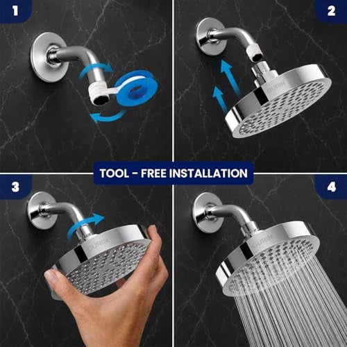 Gurin Rain Shower Head High Pressure Spa System, Luxury Bathroom Showerhead with Chrome Plated Finish, Adjustable Angles, Anti-Clogging Silicone Nozzles - Image 4