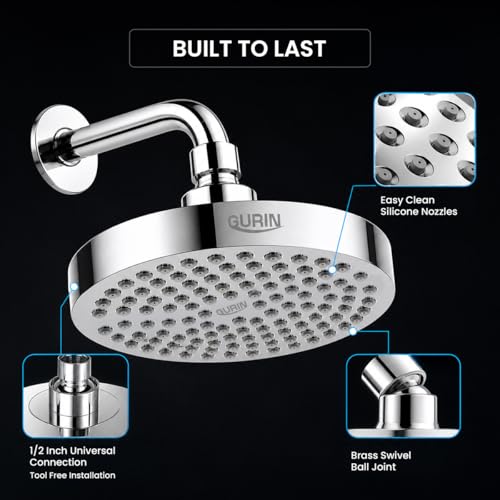 Gurin Rain Shower Head High Pressure Spa System, Luxury Bathroom Showerhead with Chrome Plated Finish, Adjustable Angles, Anti-Clogging Silicone Nozzles - Image 3