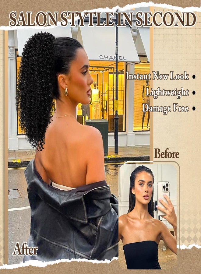 FREEMEIGE وصلة شعر ذيل حصان مجعد برباط من FREEMEIGE للنساء ذوات البشرة السمراء، طولها 14 بوصة، بتصميم أفرو كينكي أسود مجعد، مصنوعة من ألياف صناعية ناعمة، مناسبة للاستخدام اليومي. - Image 2