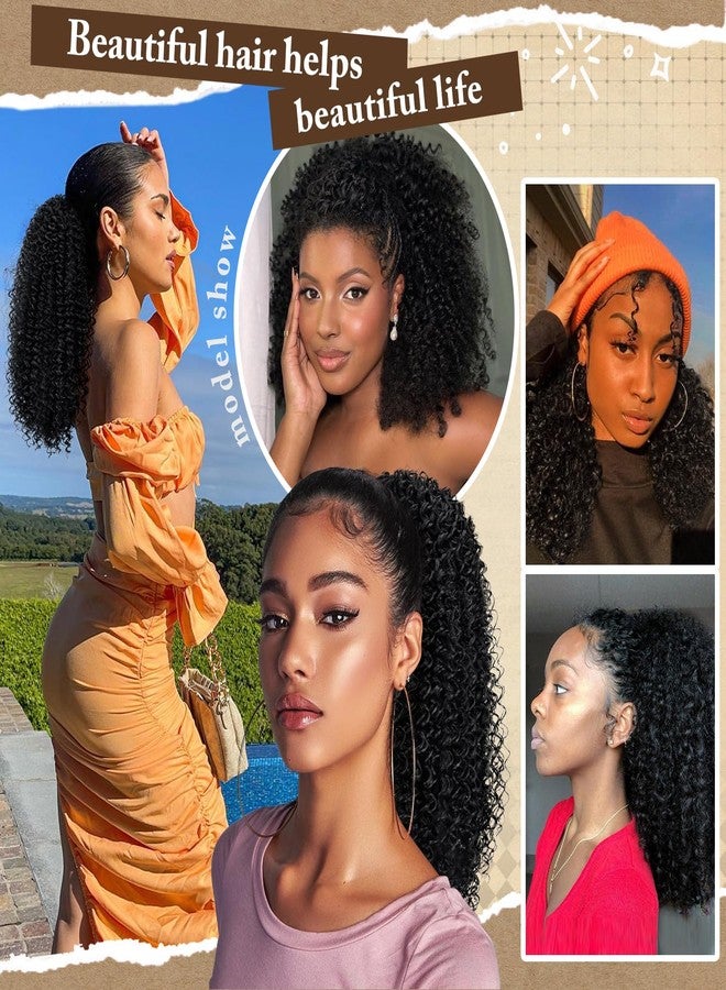 FREEMEIGE وصلة شعر ذيل حصان مجعد برباط من FREEMEIGE للنساء ذوات البشرة السمراء، طولها 14 بوصة، بتصميم أفرو كينكي أسود مجعد، مصنوعة من ألياف صناعية ناعمة، مناسبة للاستخدام اليومي. - Image 4