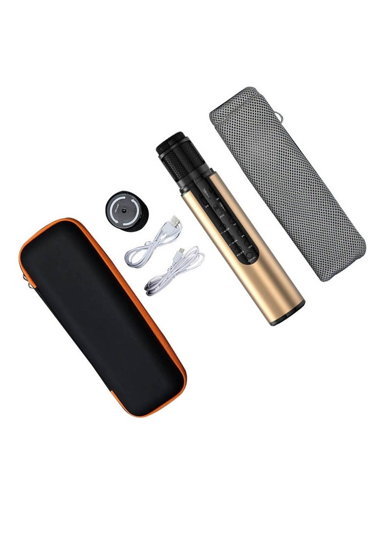 K1 High Quality Multifunctional Wireless Sound Card Bluetooth Microphone Audio Portable Handheld Karaoke Mic Speaker Player For Party Home (Gold) - Image 5