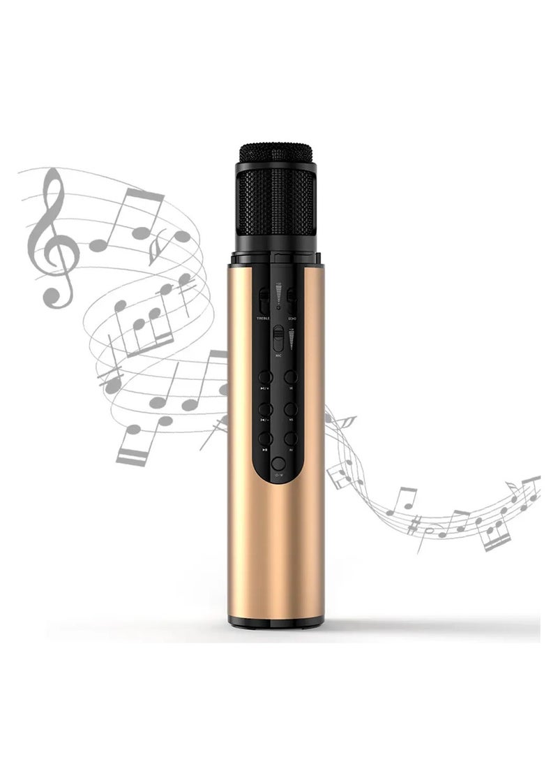 K1 High Quality Multifunctional Wireless Sound Card Bluetooth Microphone Audio Portable Handheld Karaoke Mic Speaker Player For Party Home (Gold) - Image 1