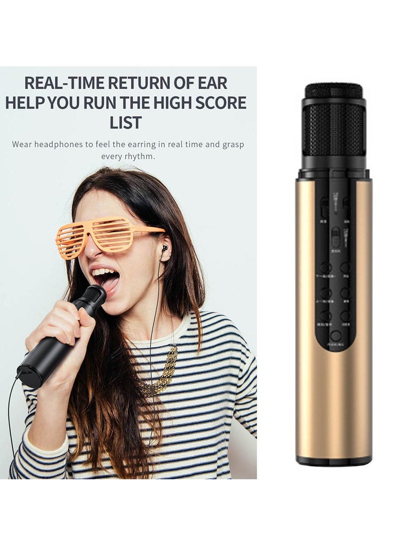 K1 High Quality Multifunctional Wireless Sound Card Bluetooth Microphone Audio Portable Handheld Karaoke Mic Speaker Player For Party Home (Gold) - Image 4