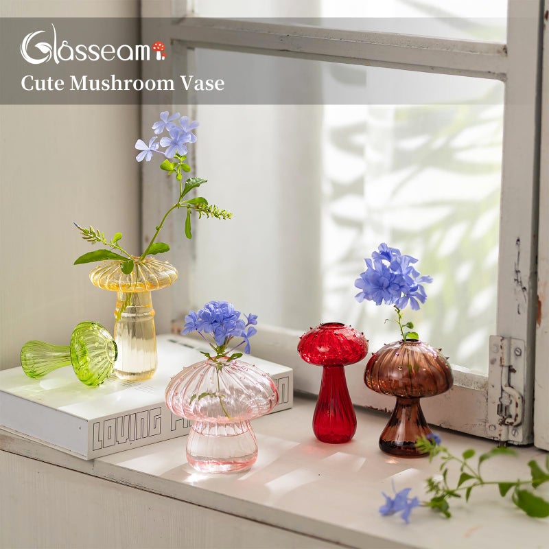 Glasseam Mushroom Propagation Vase, Colored Flower Vases Decorative Set of 10, Unique Small Glass Vases for Flowers,Aesthetic Mini Cute Vase Decor, Hydroponic Bud Vase for Bedroom Bathroom Kitchen - Image 3
