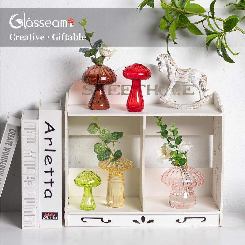 Glasseam Mushroom Propagation Vase, Colored Flower Vases Decorative Set of 10, Unique Small Glass Vases for Flowers,Aesthetic Mini Cute Vase Decor, Hydroponic Bud Vase for Bedroom Bathroom Kitchen - Image 4