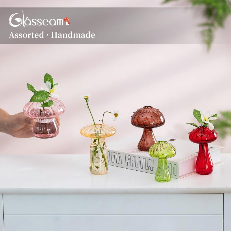 Glasseam Mushroom Propagation Vase, Colored Flower Vases Decorative Set of 10, Unique Small Glass Vases for Flowers,Aesthetic Mini Cute Vase Decor, Hydroponic Bud Vase for Bedroom Bathroom Kitchen - Image 2