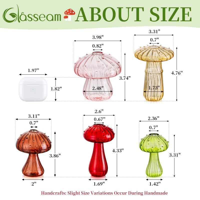 Glasseam Mushroom Propagation Vase, Colored Flower Vases Decorative Set of 10, Unique Small Glass Vases for Flowers,Aesthetic Mini Cute Vase Decor, Hydroponic Bud Vase for Bedroom Bathroom Kitchen - Image 5