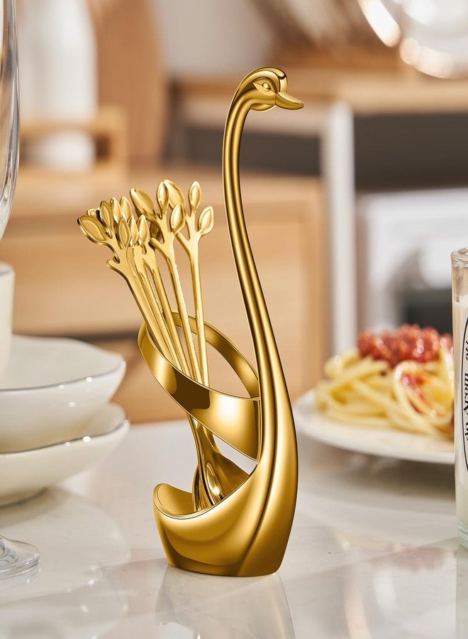 AnSaw Gold Small Coffee Spoon Holder Set,Swan Base With 10 Pcs Demitasse Espresso Spoons Set,4.7" Mini Leaf Dessert Spoon,Stainless Steel Tea Spoons - Image 5