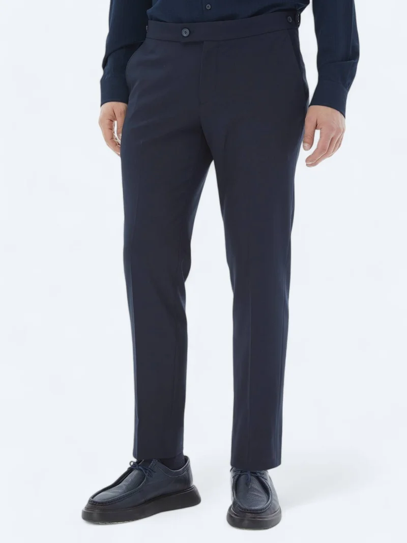 Kip Navy Blue Weaving Regular Fit Casual Trousers