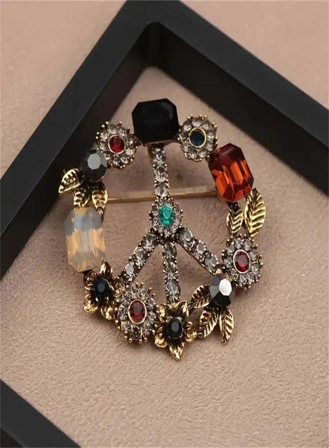 WCRAZYE Peace Sign Brooch Pin for Men Women Antique Crystal Rhinestone Classic Love Peace Symbol Dance Banquet Lapel Pins Hippie Party Dress Suit Bouquet Ceremony Accessories Decor (Gold Peace Sign) - Image 5