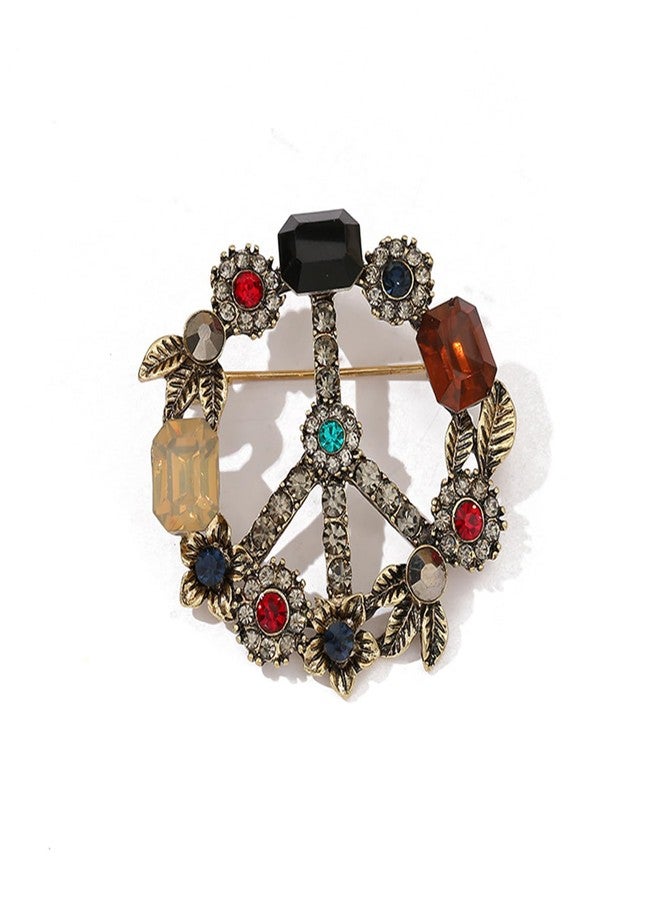 WCRAZYE Peace Sign Brooch Pin for Men Women Antique Crystal Rhinestone Classic Love Peace Symbol Dance Banquet Lapel Pins Hippie Party Dress Suit Bouquet Ceremony Accessories Decor (Gold Peace Sign) - Image 1